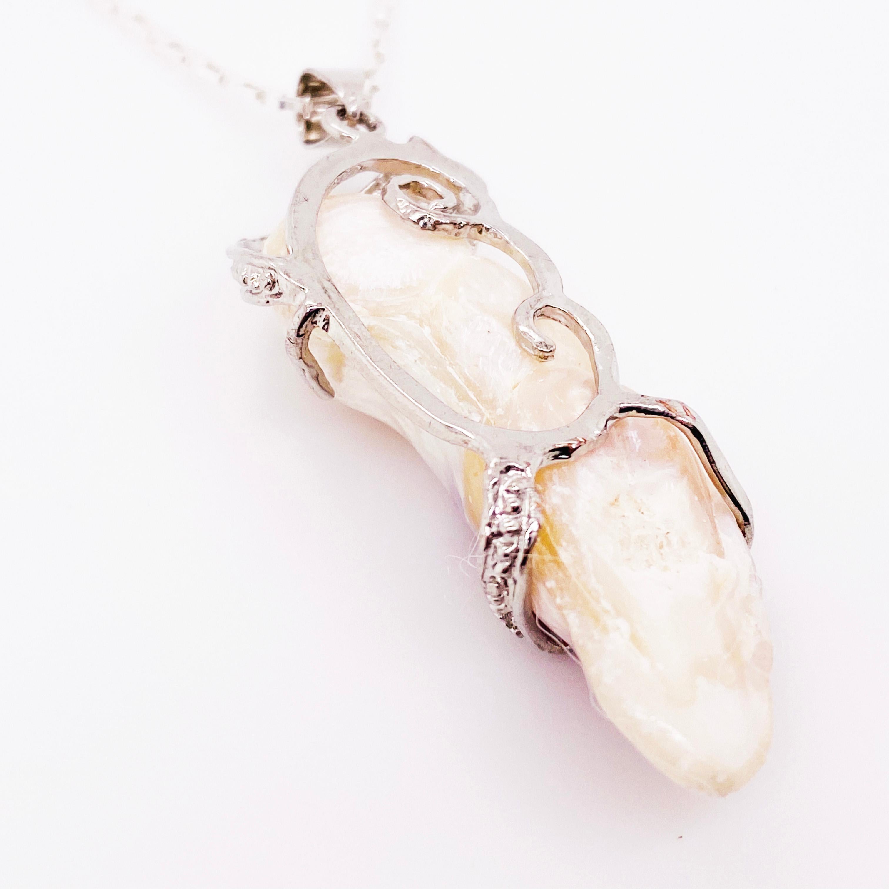 Contemporary Baroque Pearl Necklace and Sterling Silver Link Chain Custom FW Pearl Pendant