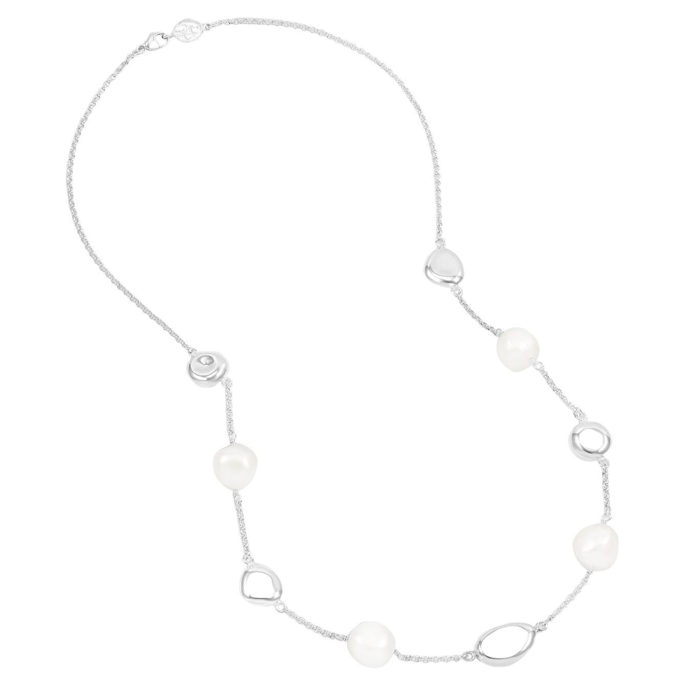 Barocke Perlen- & Kieselstein-Halskette aus Sterling Silber