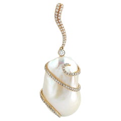 Baroque Pearl Pendant Accented With Diamonds Made In 18k Yellow Gold