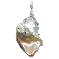 Baroque Pearl Pendant with Diamonds 0.25 Carat 14 Karat Gold