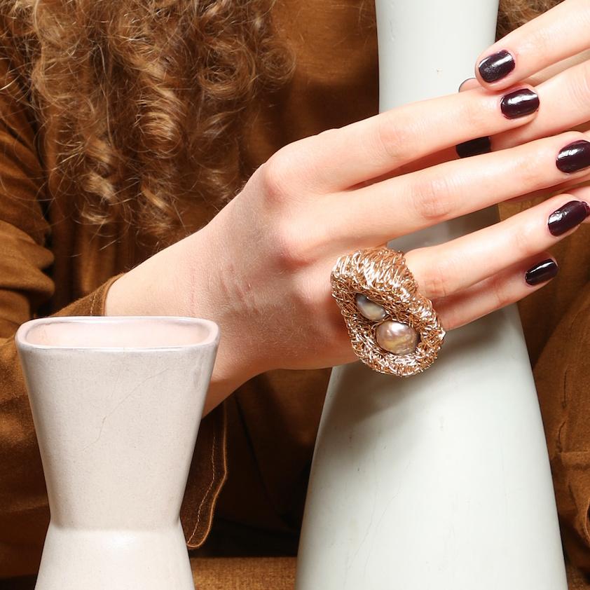Baroque Pearl Statement and Cocktail Ring One of a kind in 14 k gf For Sale 5