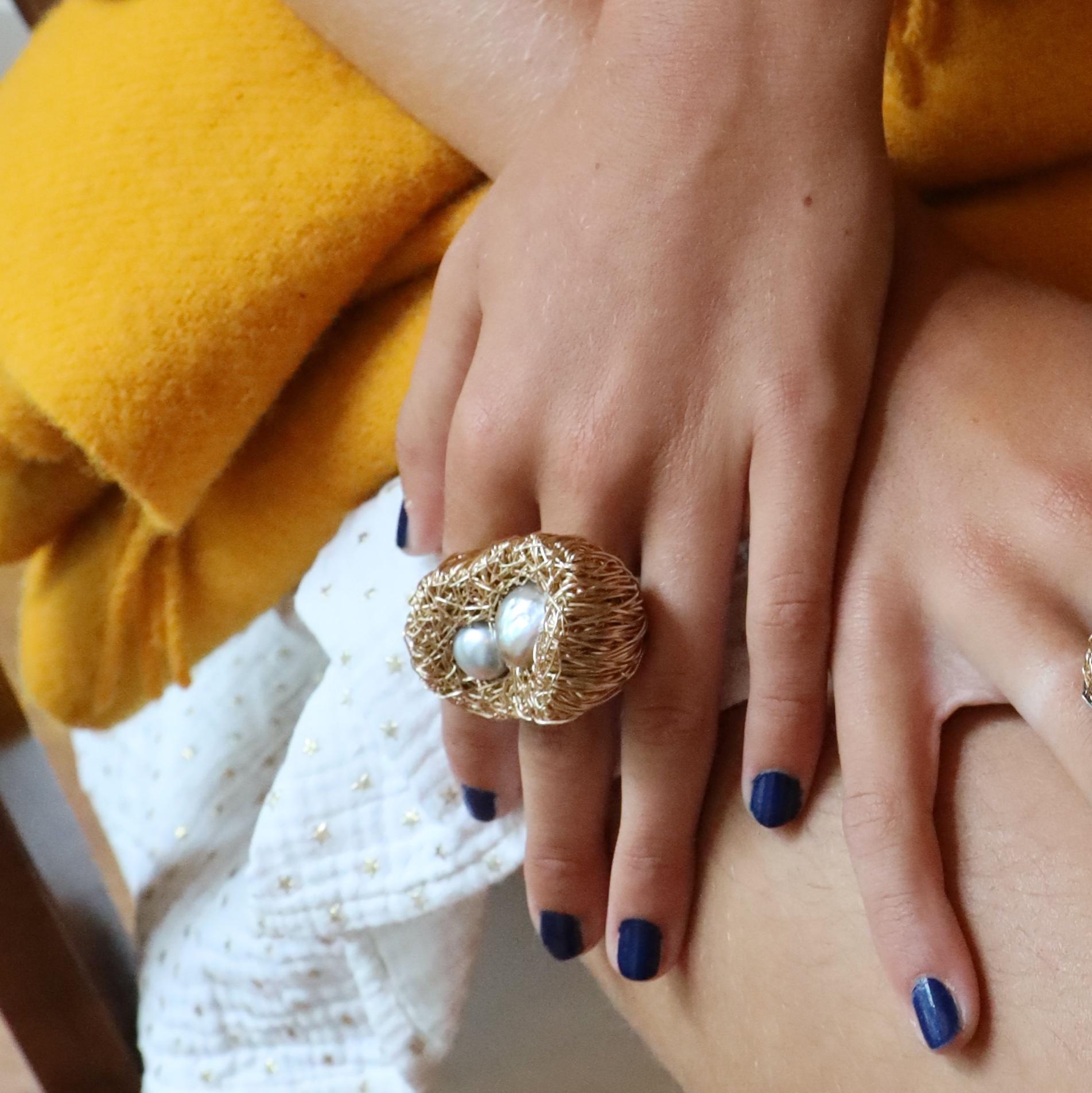 Euphemia' - is a Sculptural Pearl Statement. This extraordinary ring from the Conversation Pieces collection showcases my artistic vision through the delicate interplay of two luminous natural pearls, each with subtly distinct hues. The design