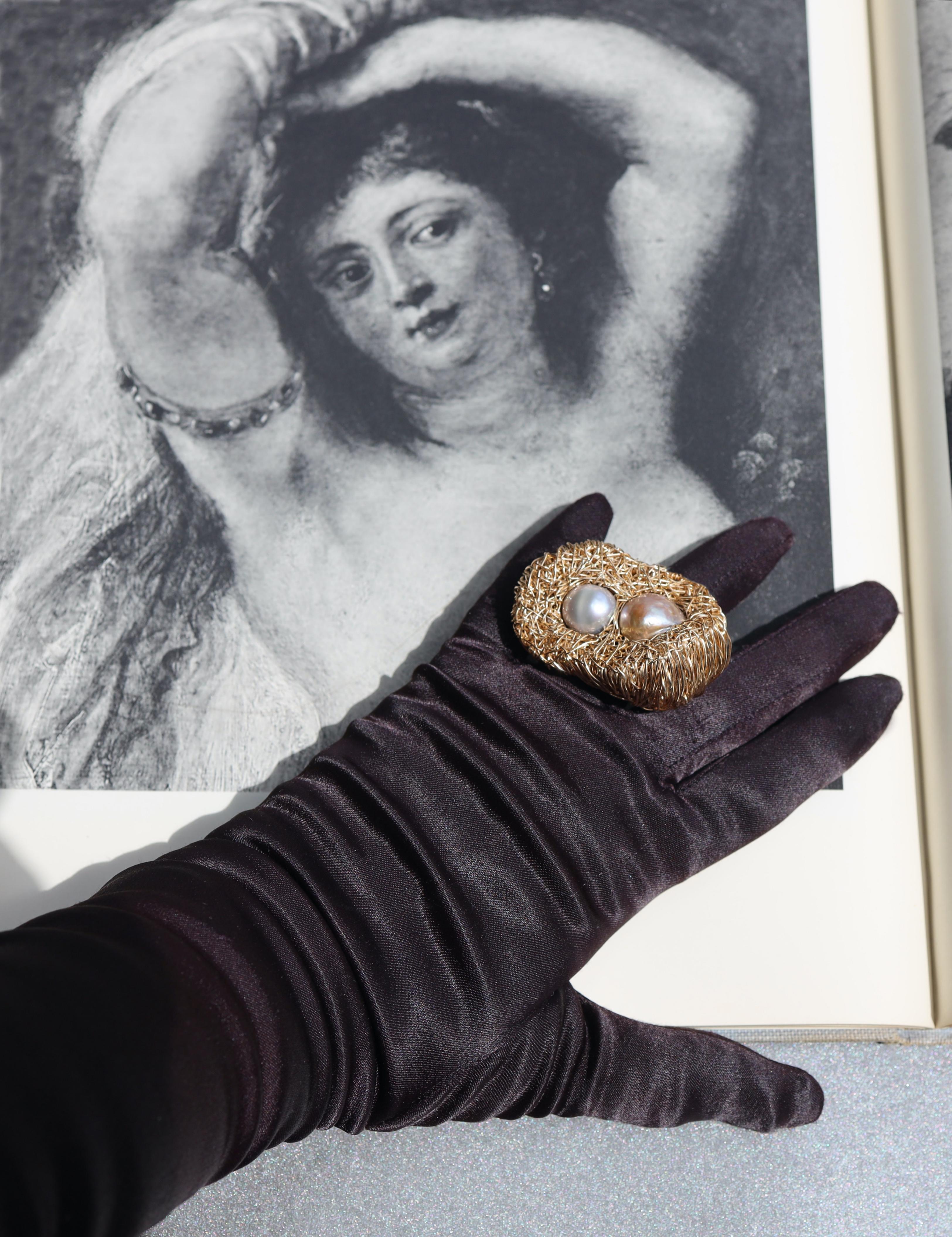 Women's Baroque Pearl Statement and Cocktail Ring One of a kind in 14 k gf For Sale