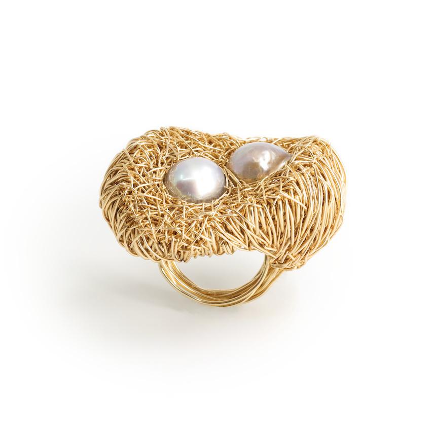 Baroque Pearl Statement and Cocktail Ring One of a kind in 14 k gf For Sale 1