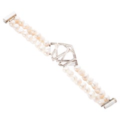 Baroque Pearl, Sterling Silver Bracelet, Geometric and Handmade