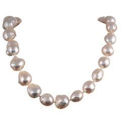 Baroque Pearl Strand with Diamond Clasp, Signed Angela Cummings