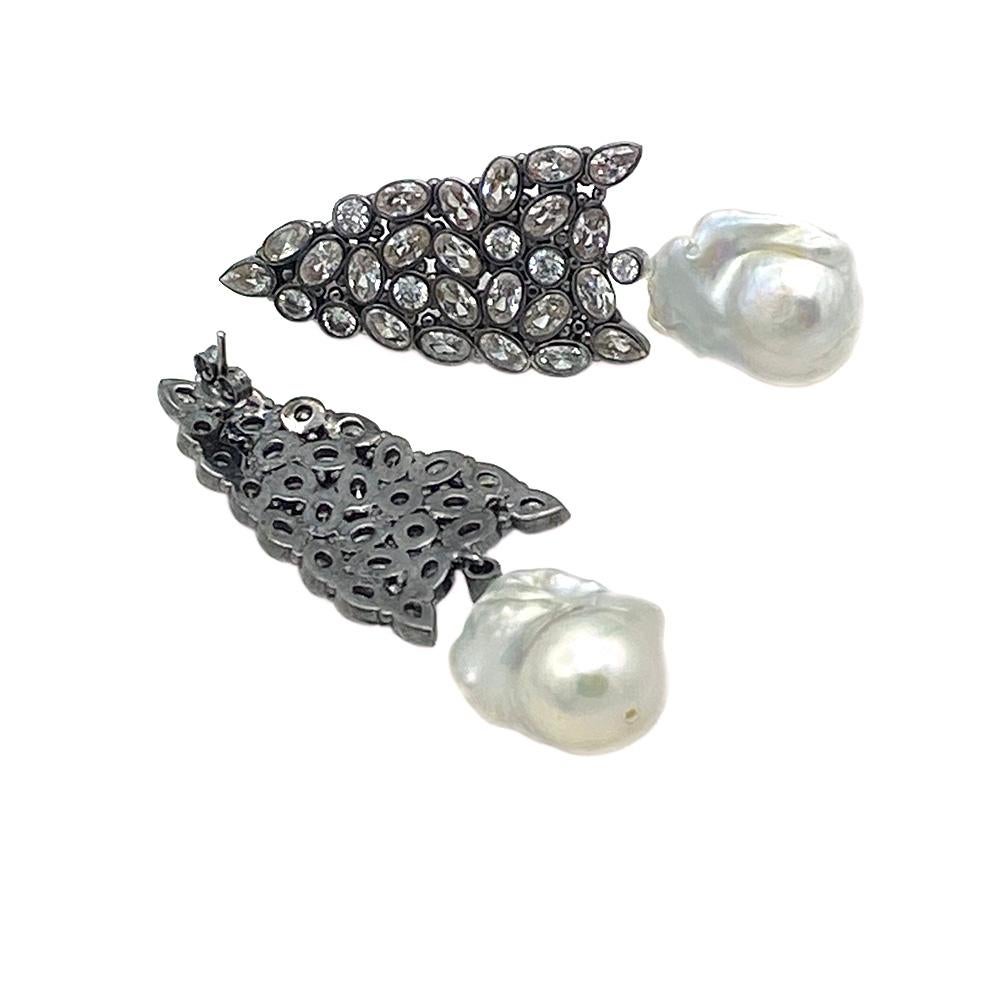 Artisan Baroque Pearl with CZ Drop Earrings For Sale