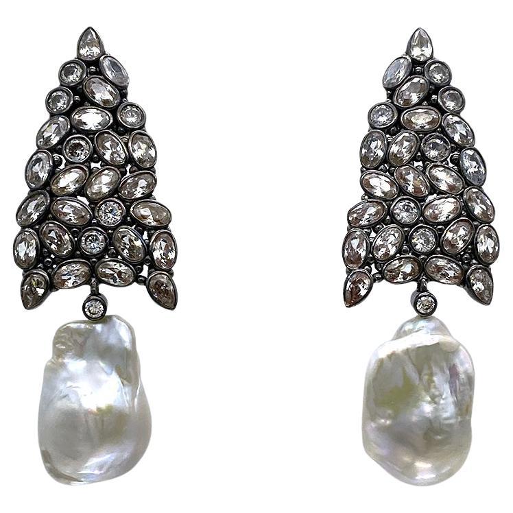 Artisan Baroque Pearl with CZ Drop Earrings