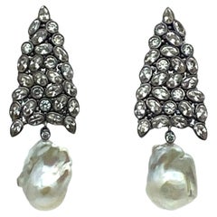 Antique Baroque Pearl with CZ Drop Earrings