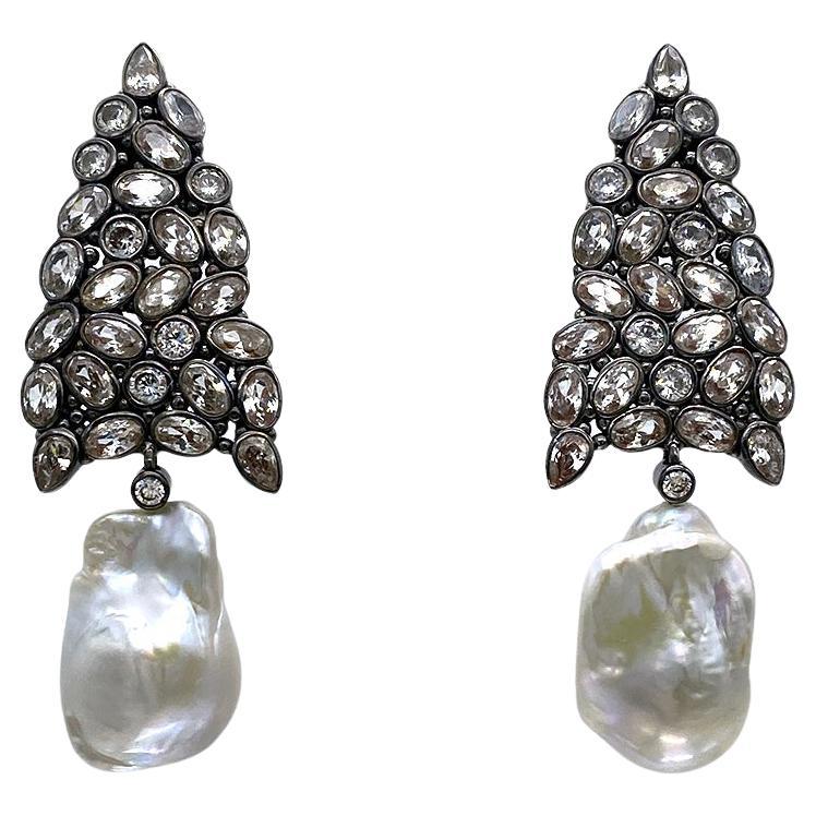 Baroque Pearl with CZ Drop Earrings