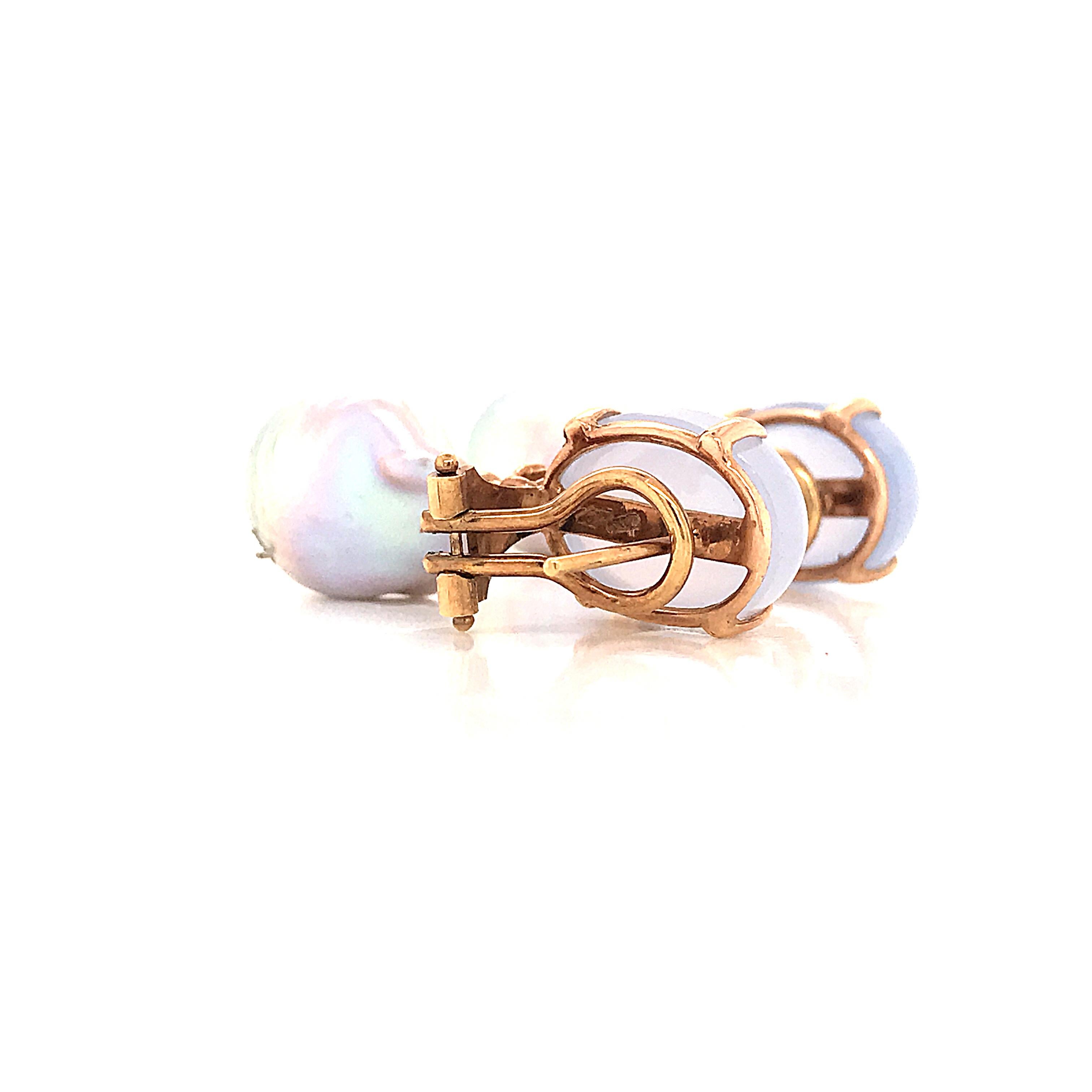 Baroque Pearl with Diamonds and Calcedony on Rose Gold 18 Karat Dangle Earrings 1