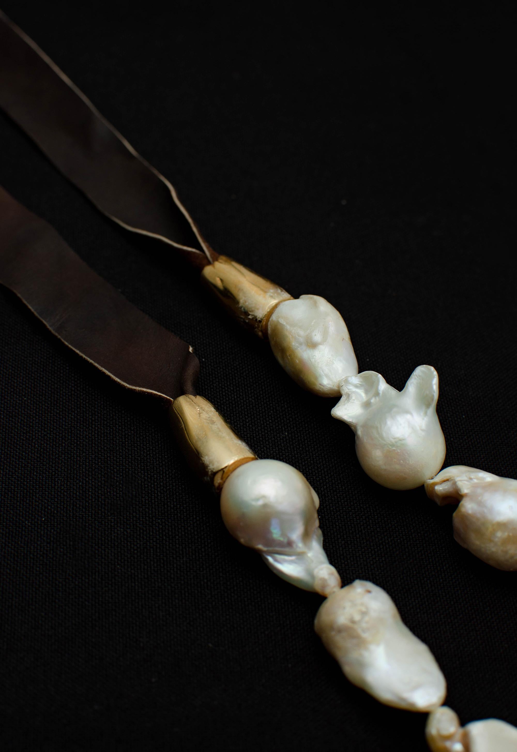 Women's Baroque pearl with leather necklace For Sale