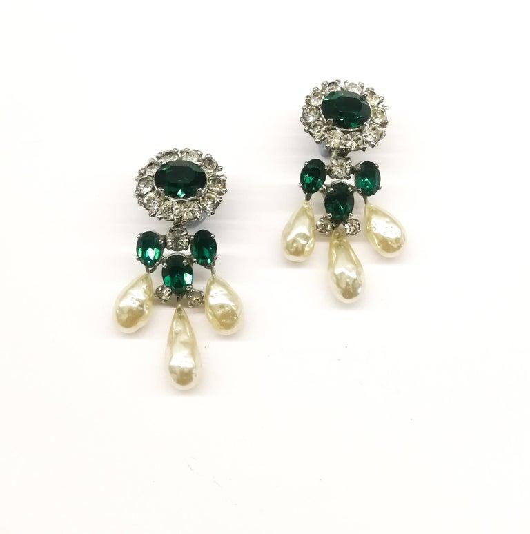 Baroque pearl, emerald paste drop earrings, Christian Dior by Mitchel Maer, 1950s In Excellent Condition In Greyabbey, County Down