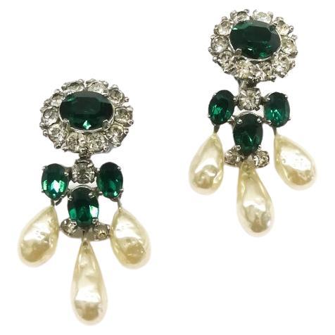 Baroque pearl, emerald paste drop earrings, Christian Dior by Mitchel Maer, 1950s