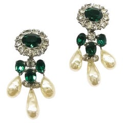 Baroque pearl,emerald paste drop earrings, Christian Dior by Mitchel Maer, 1950s
