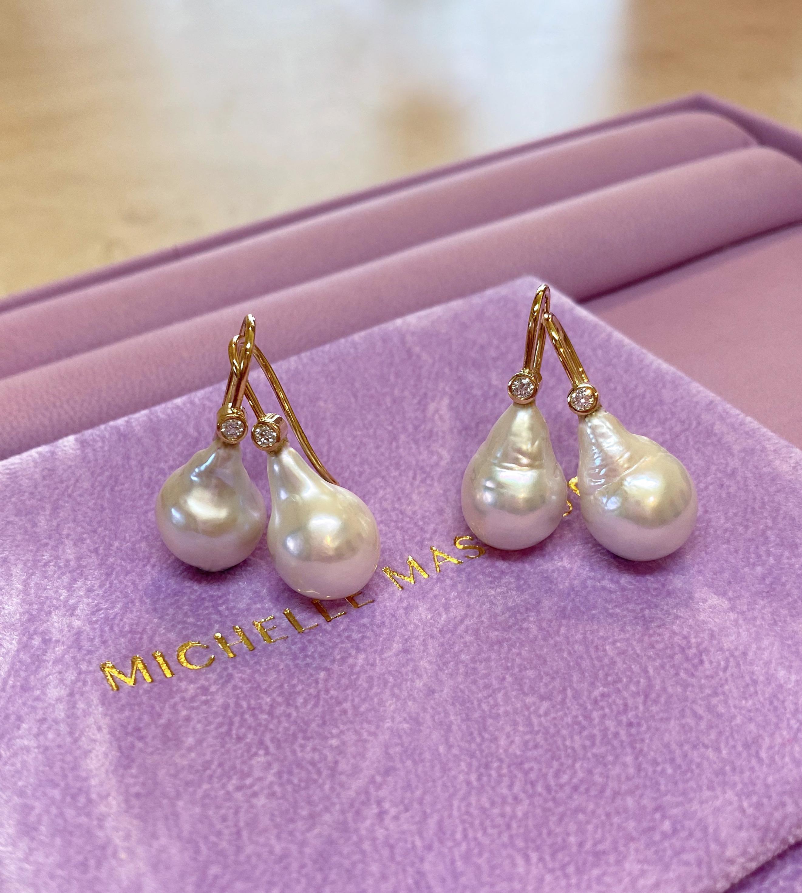 Contemporary Baroque Pearls and Diamonds Earrings, by Michelle Massoura For Sale