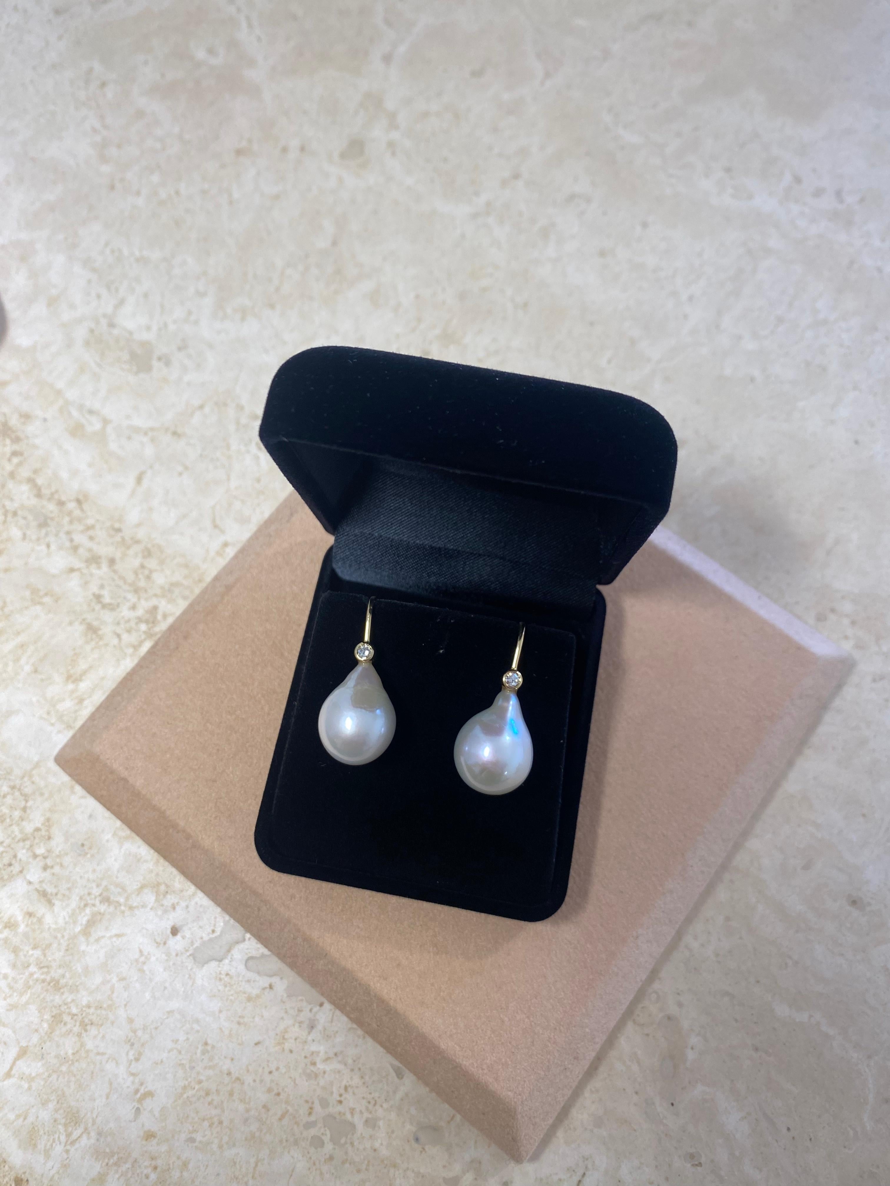 Women's or Men's Baroque Pearls and Diamonds Earrings, by Michelle Massoura
