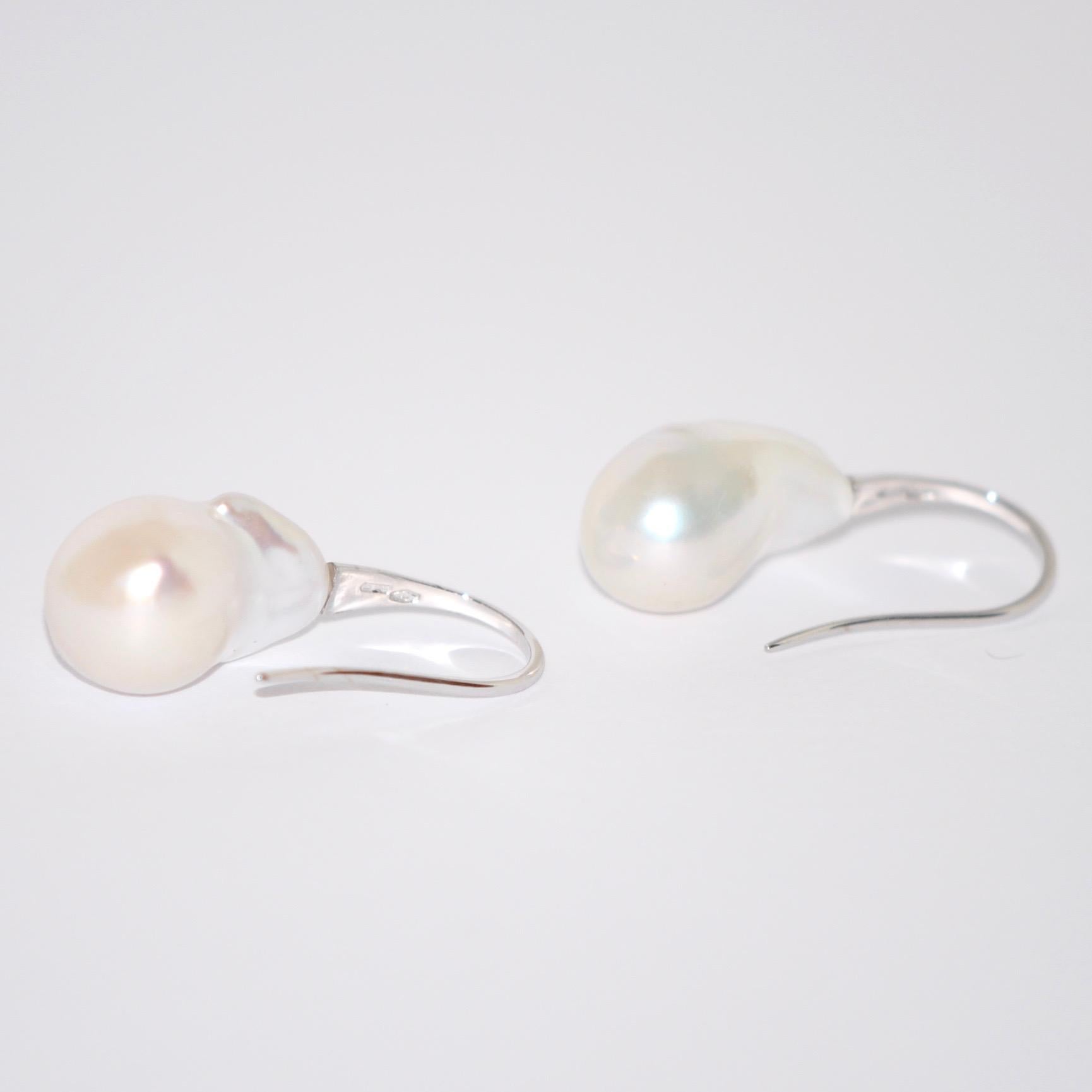 Women's Baroque Pearls and White Gold Drop Earrings