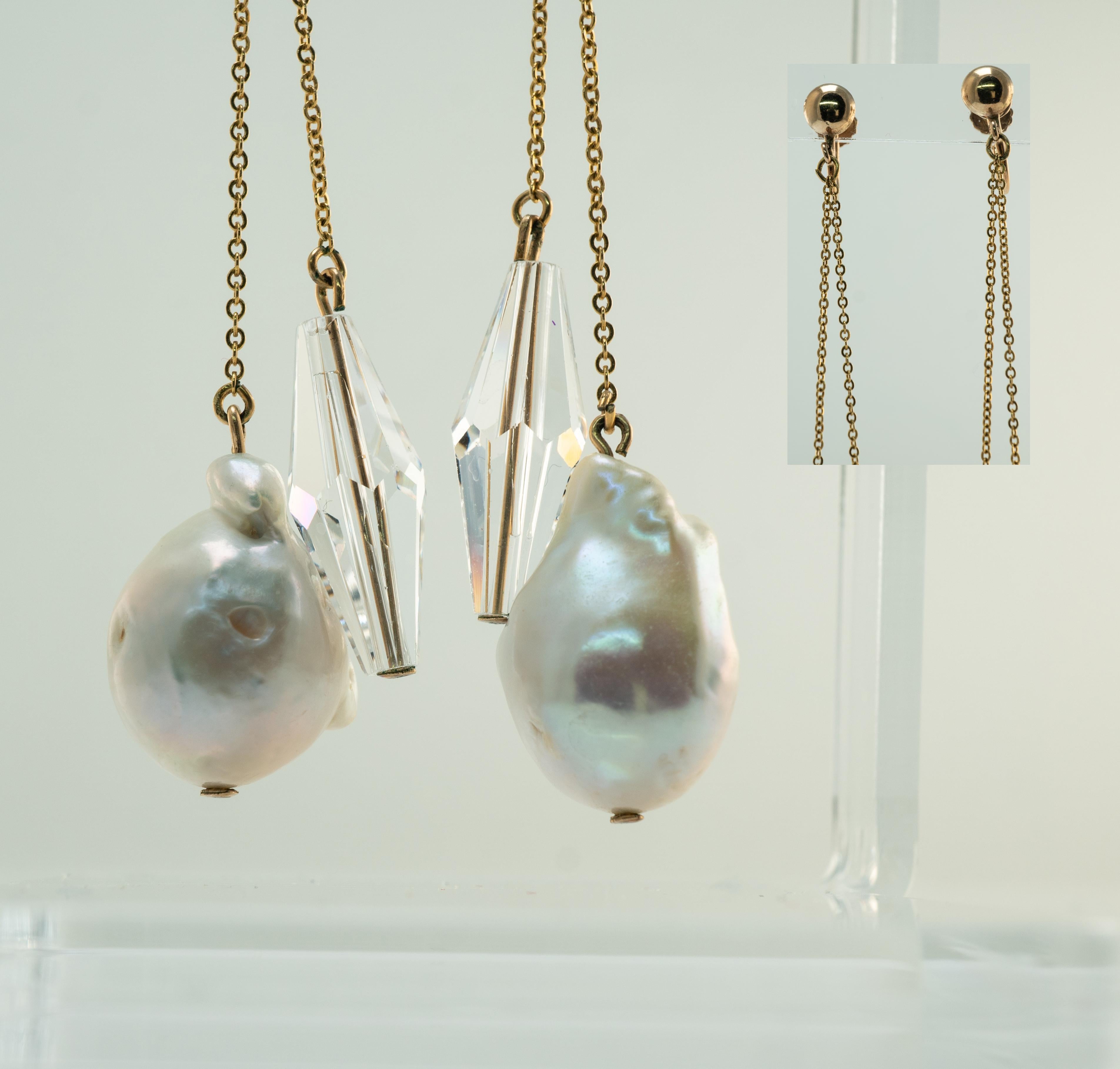 Baroque Pearl Crystal Screw Back Earrings for Non pierced Ears 10K 14K Gold For Sale 6