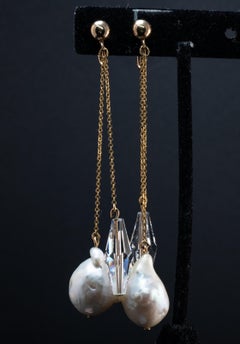 Baroque Pearl Crystal Screw Back Earrings for Non pierced Ears 10K 14K Gold