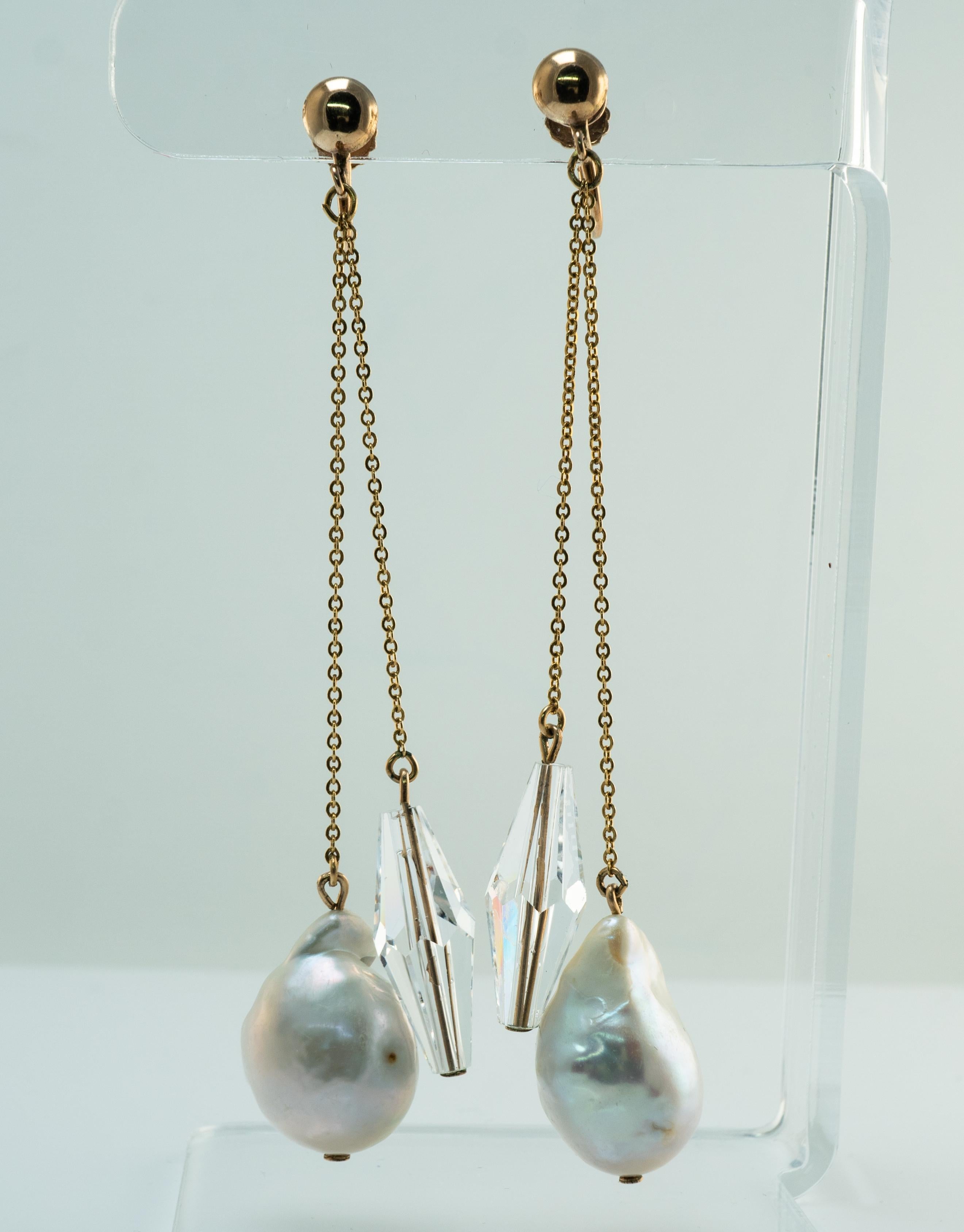 Uncut Baroque Pearl Crystal Screw Back Earrings for Non pierced Ears 10K 14K Gold For Sale