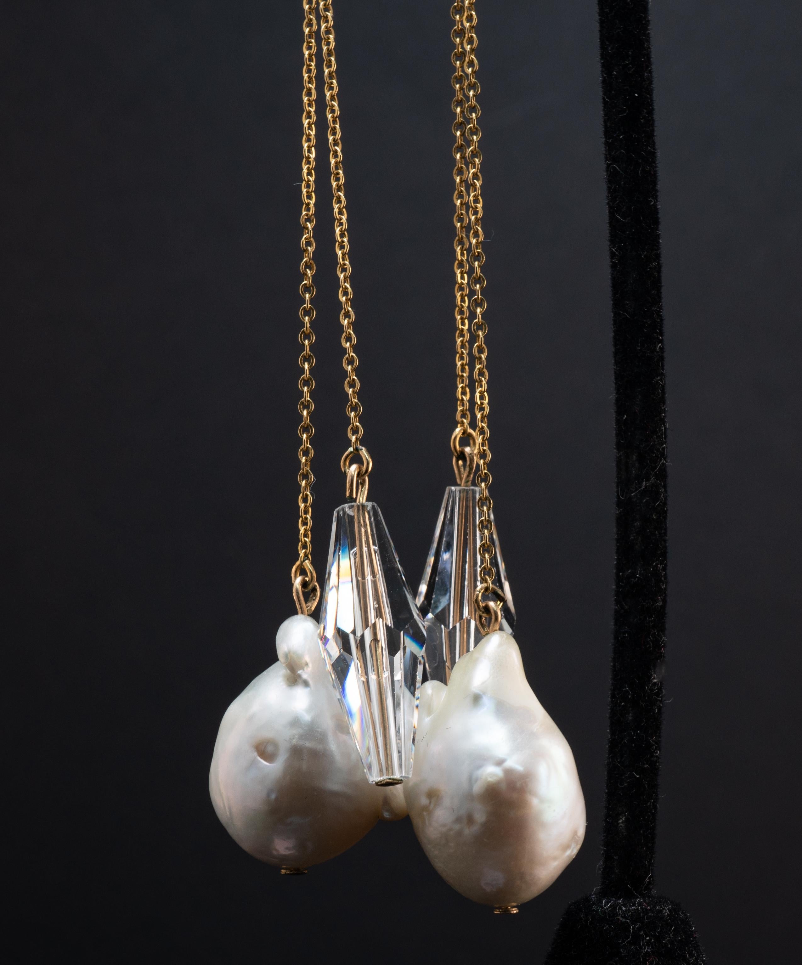 Baroque Pearl Crystal Screw Back Earrings for Non pierced Ears 10K 14K Gold For Sale 2