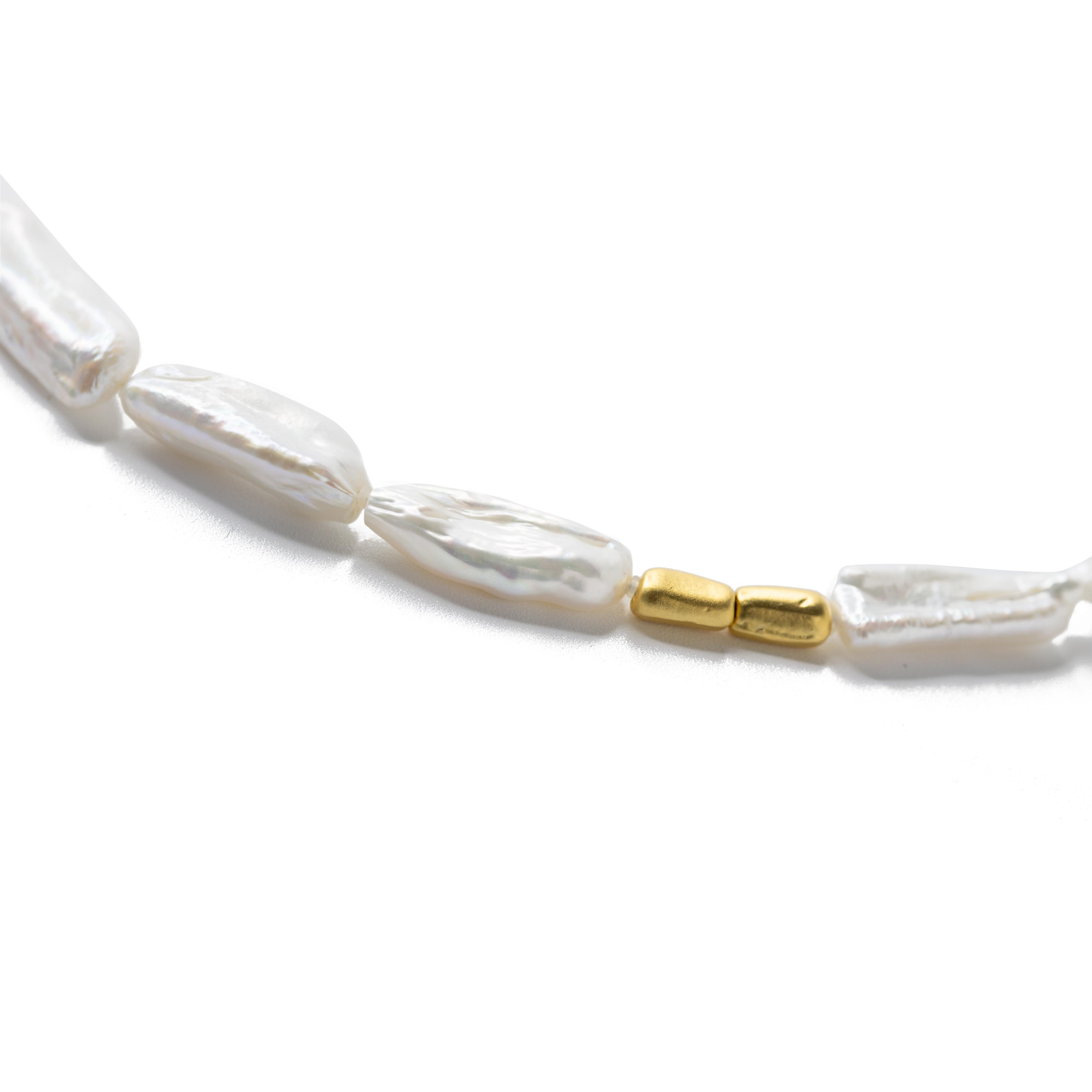 Artisan Baroque Pearls Gold Bead Necklace - by Bombyx House For Sale