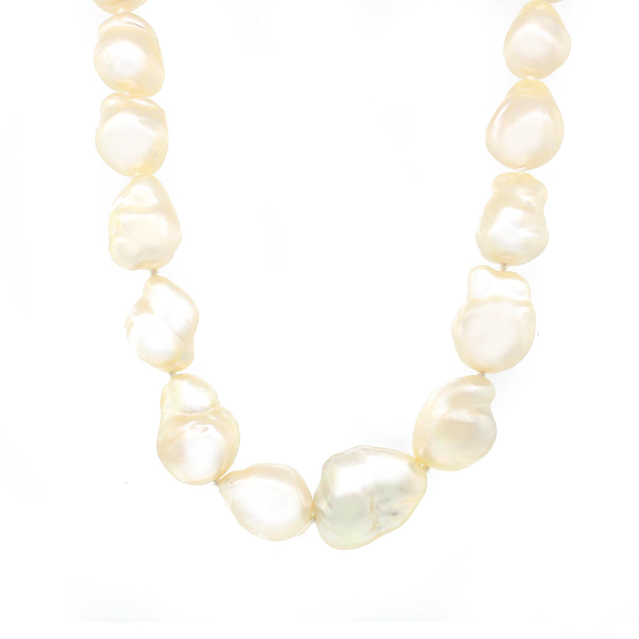 Round Cut Baroque Pearls Necklace with Diamond Clasp For Sale
