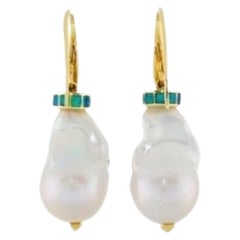 Vintage Baroque Pearls Opal 18 Carats Yellow Gold Earrings