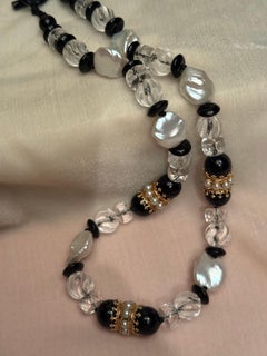 Baroque pearls, rock crystal, onyx and gold necklace