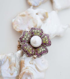 Baroque Pearls, Rubies, Stones, Rose Gold and Silver Retrò Necklace