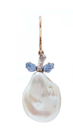 Baroque Pearls, Sapphires, Diamonds, 14 Karat Rose Gold Earrings.