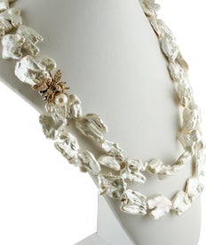 Baroque Pearls White Black Diamonds Garnets Rose Gold Silver Fly Clasp Necklace