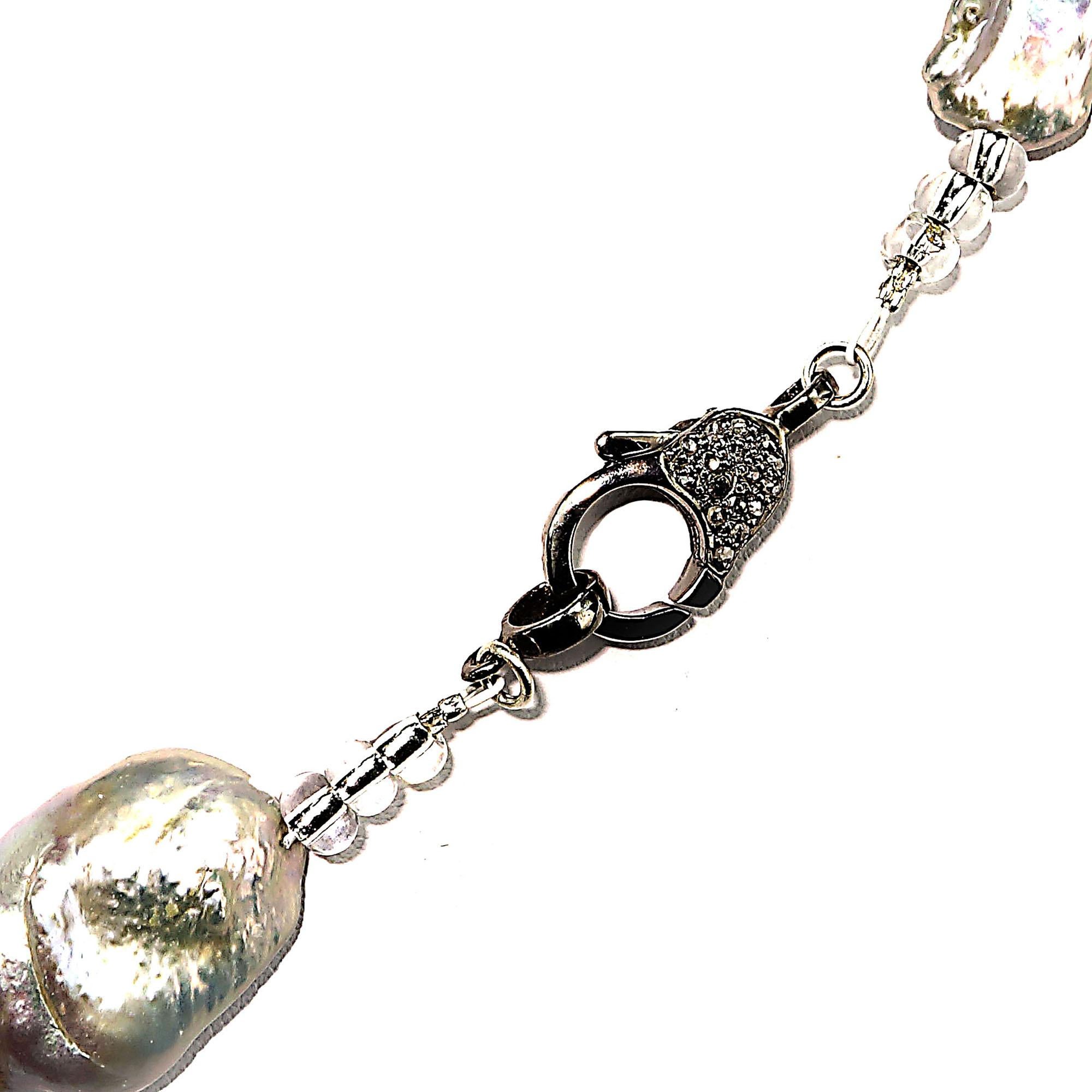 Women's AJD Baroque Pearls with Silvery Iridescence Necklace June Birthstone