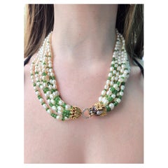 Baroque Pearls with tumbled Emeralds and Gold Dragon clasp