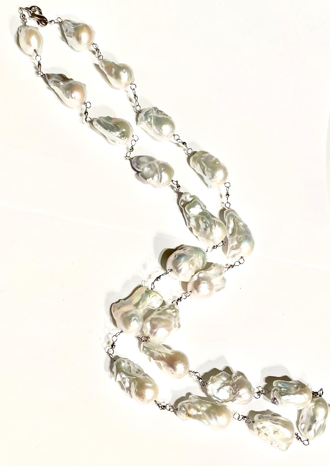 Artisan Baroque Pearls with White Gold Long Necklace For Sale