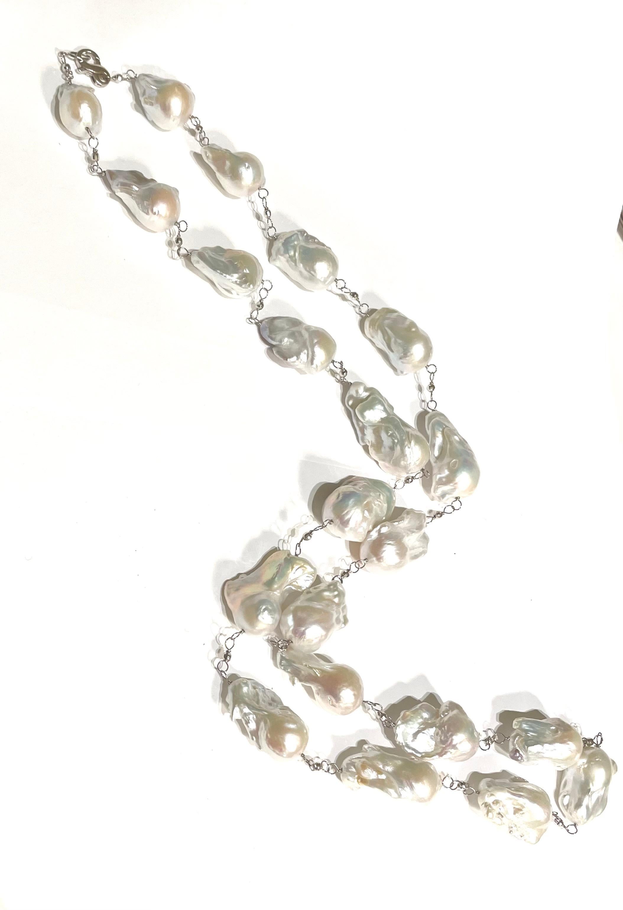 Bead Baroque Pearls with White Gold Long Necklace For Sale