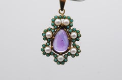 Baroque pendant with amethyst pearls and chrysoprase crafted 14k gold
