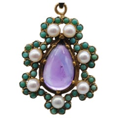 Baroque pendant with amethyst pearls and chrysoprase crafted 14k gold