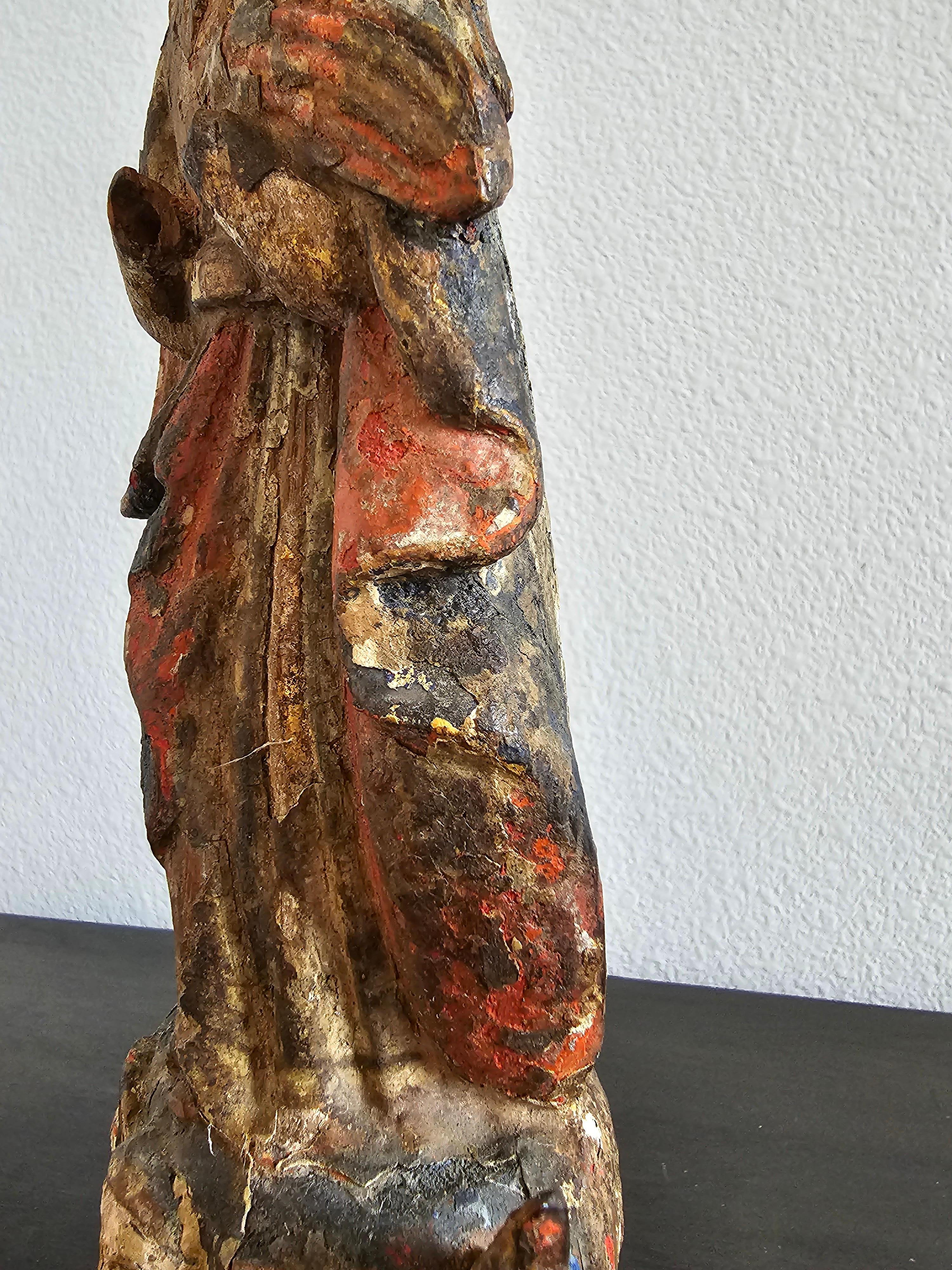 Baroque Period European Antique Carved Polychrome Santo Altar Figure For Sale 7