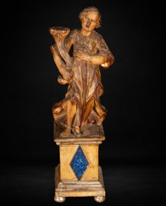 Baroque Polychrome Angel Torchbearer Sculpture, Spain, 17th Century