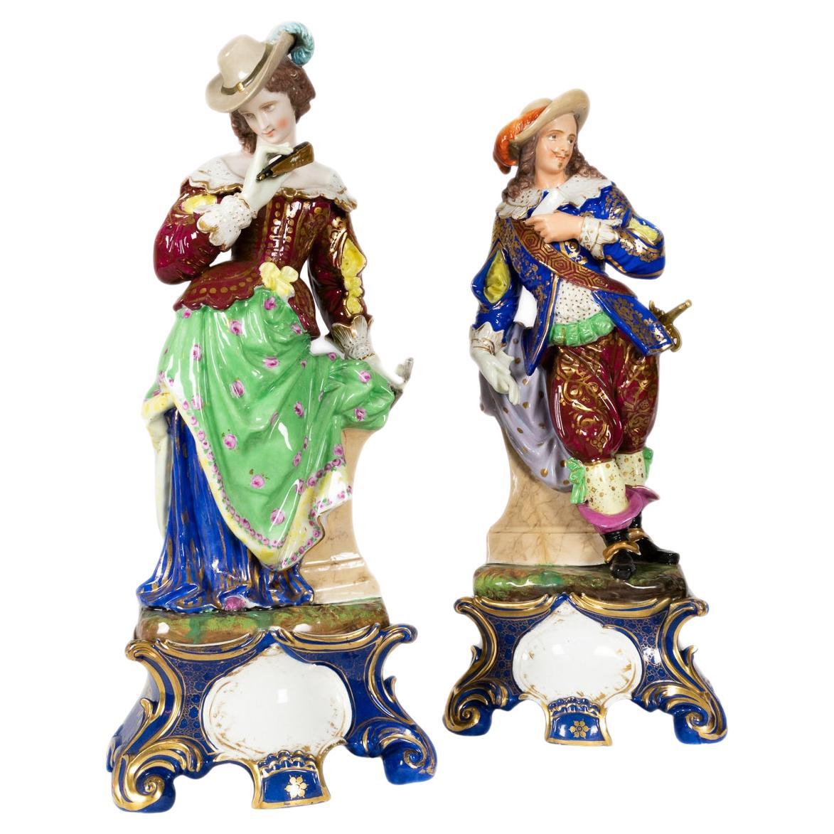 Coppia barocca in porcellana policroma, Germania, XX secolo