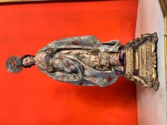 Baroque Polychrome Wooden Virgin with Period Silver Crown, 18th Century