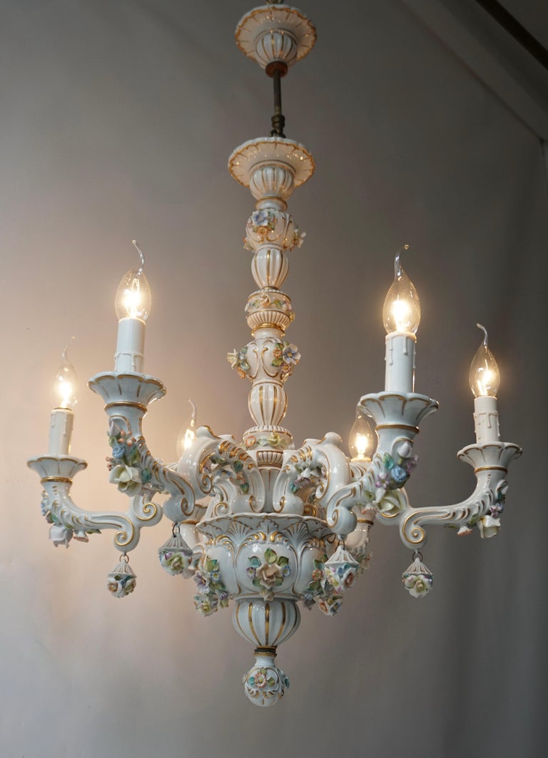 Baroque Porcelain Flower Chandelier or Candelabra, Italy For Sale at