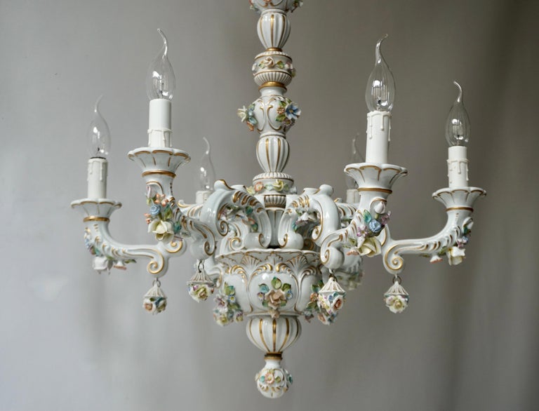Baroque Porcelain Flower Chandelier or Candelabra, Italy For Sale at