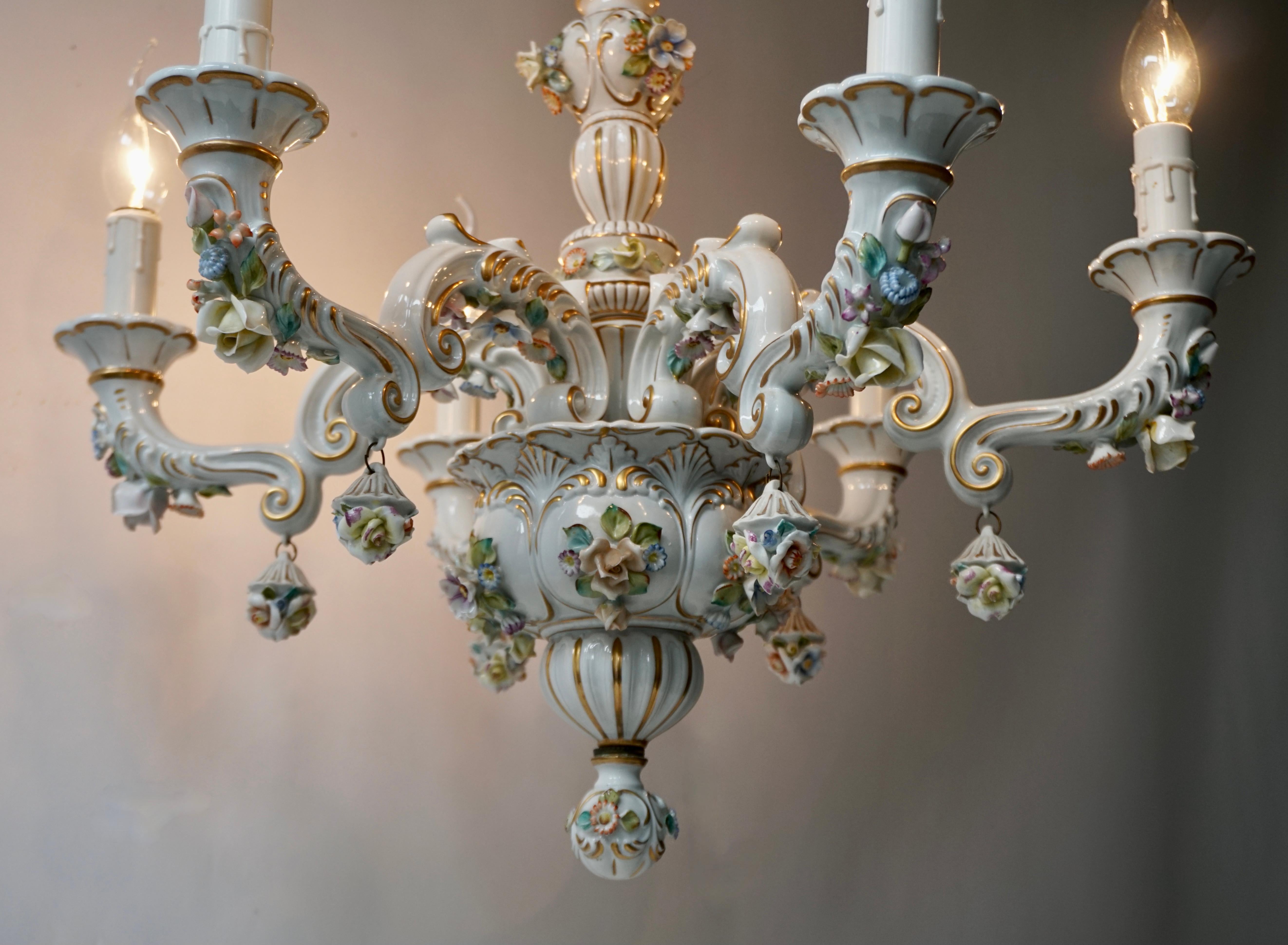 Hollywood Regency Baroque Porcelain Flower Chandelier or Candelabra, Italy For Sale