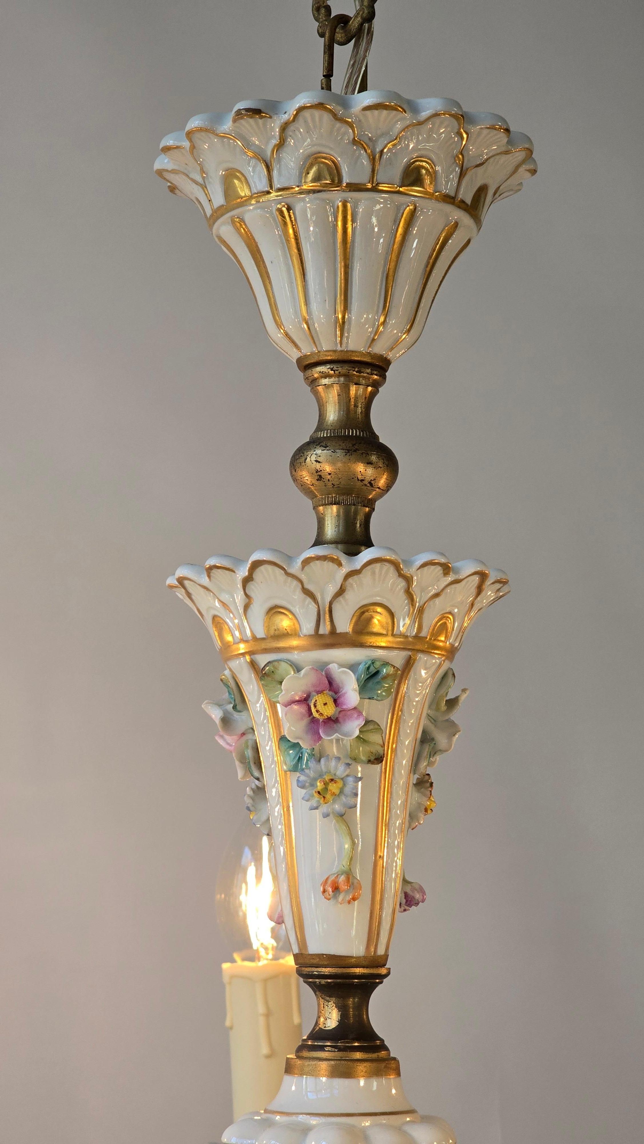 Baroque Porcelain Flower Chandelier or Candelabra, Italy For Sale 3
