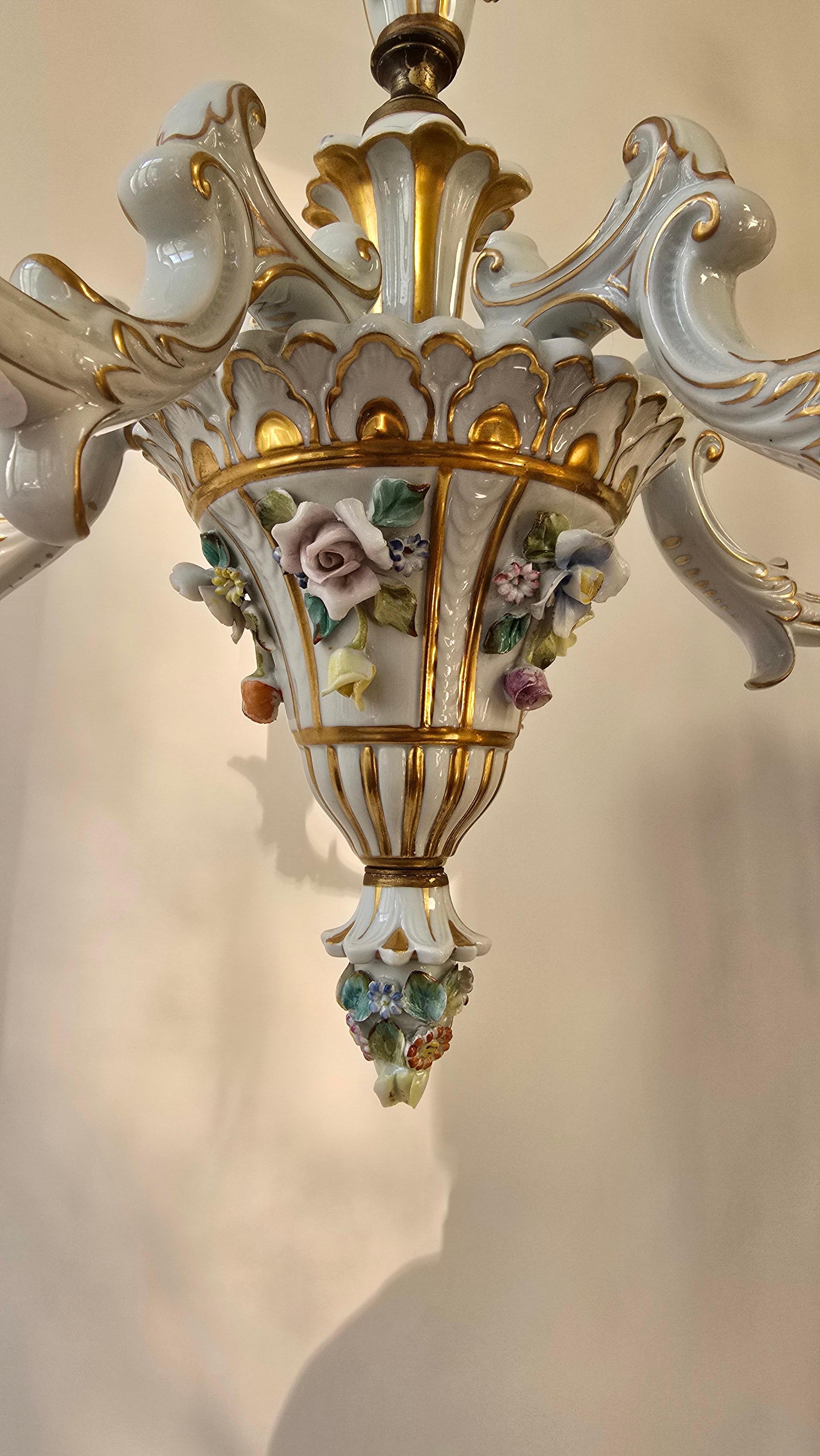 Baroque Porcelain Flower Chandelier or Candelabra, Italy For Sale 4