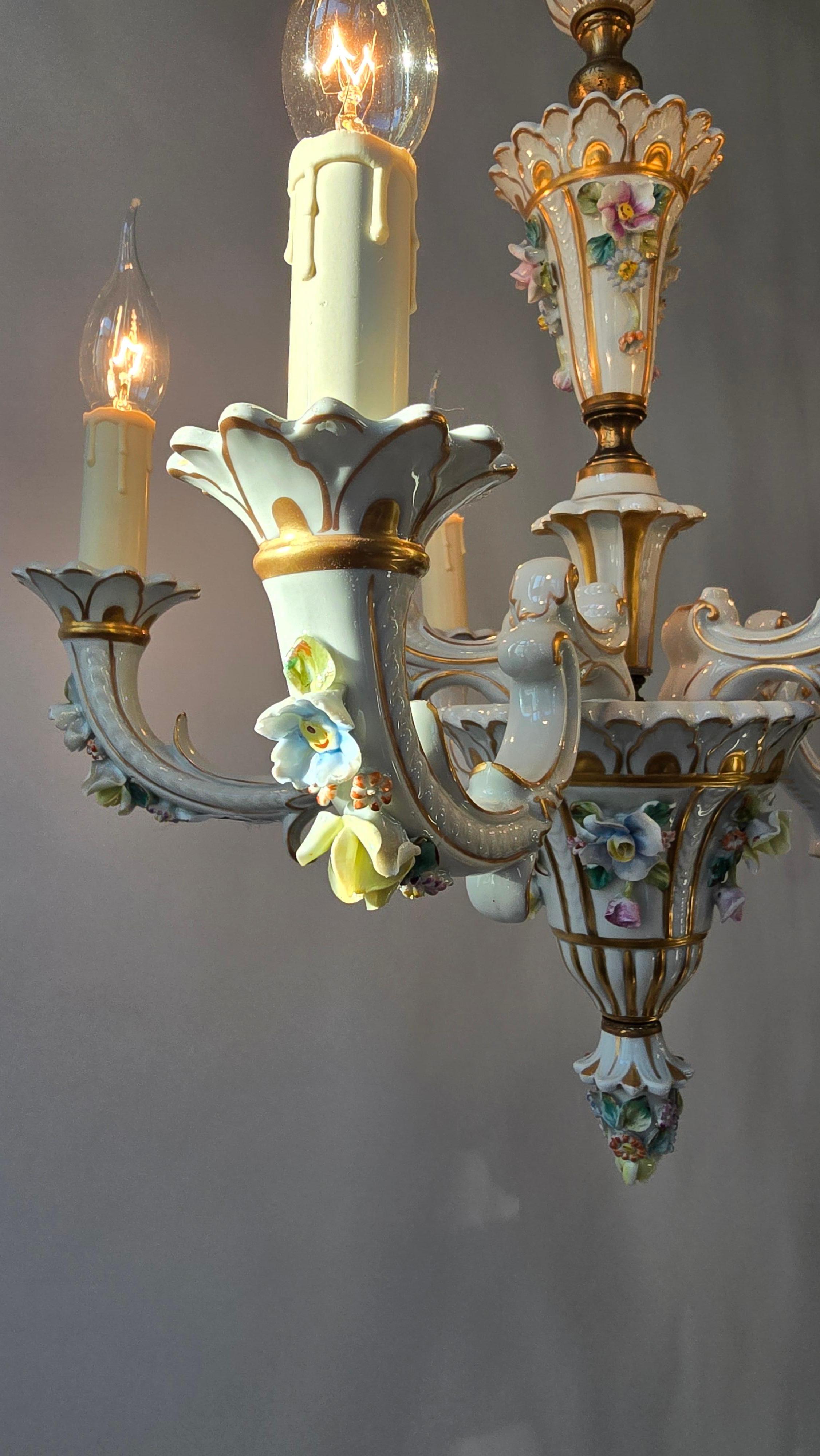 Baroque Porcelain Flower Chandelier or Candelabra, Italy For Sale 5