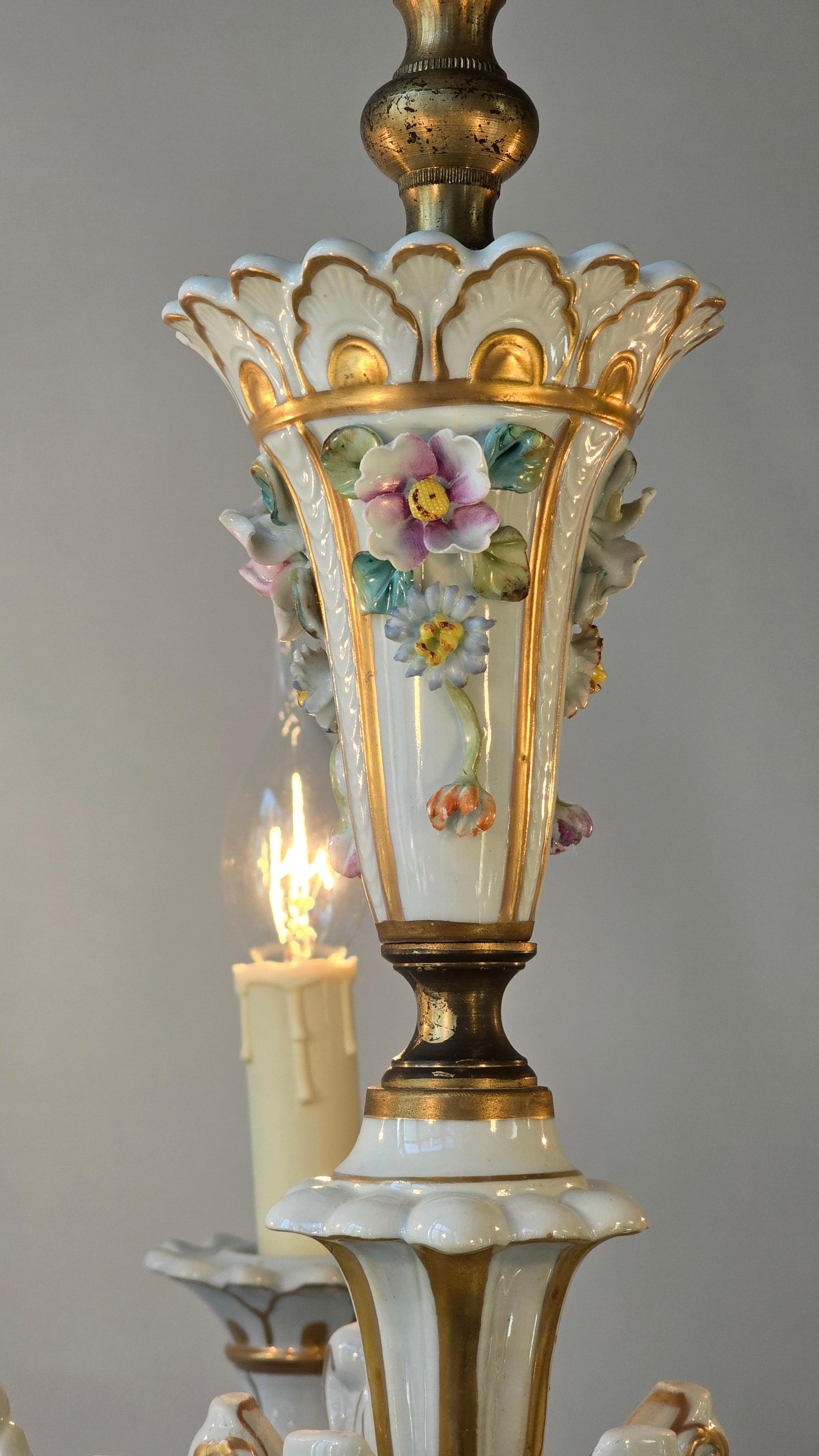 Baroque Porcelain Flower Chandelier or Candelabra, Italy For Sale 6